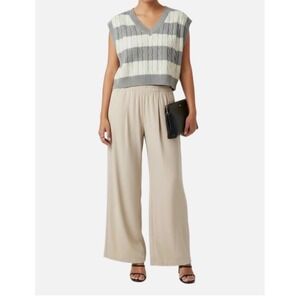 SO Cable Knit Sweater Vest Top -‎ Striped S Gray Cream Cropped Preppy Academia